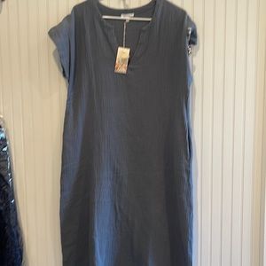 NWT Johnny Was Calme Cap Sleeve SEASIDE DRESS Stormy Weather Blue !